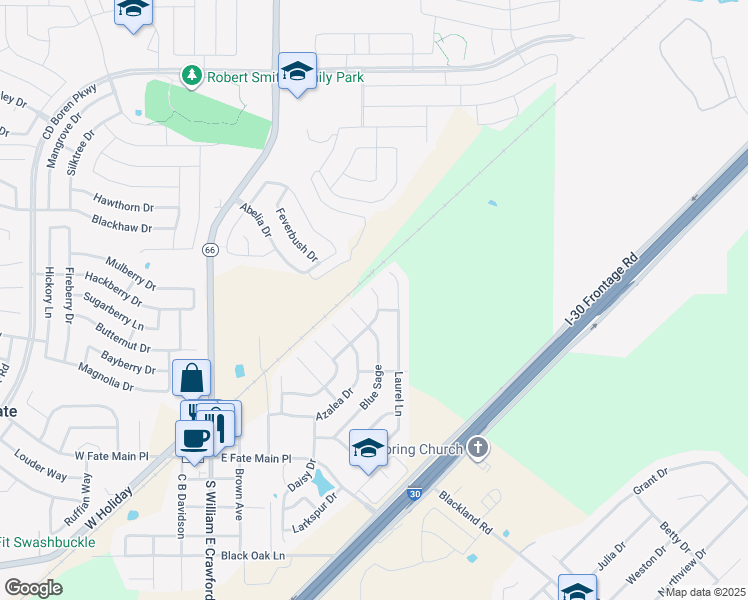 map of restaurants, bars, coffee shops, grocery stores, and more near 809 Windflower Drive in Rockwall
