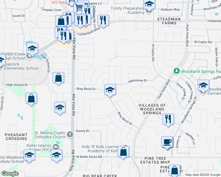 map of restaurants, bars, coffee shops, grocery stores, and more near 12116 Lamington Drive in Fort Worth