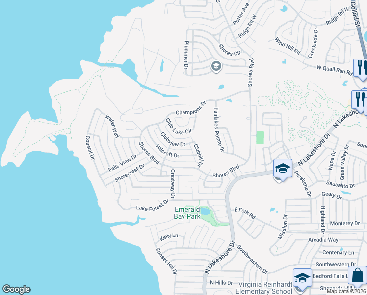 map of restaurants, bars, coffee shops, grocery stores, and more near 1915 Clubview Drive in Rockwall