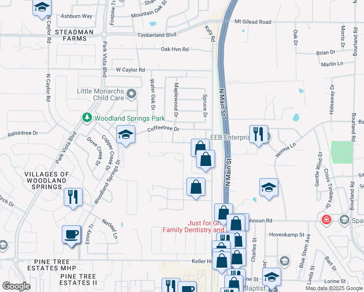 map of restaurants, bars, coffee shops, grocery stores, and more near 5701 Sugar Maple Drive in Fort Worth