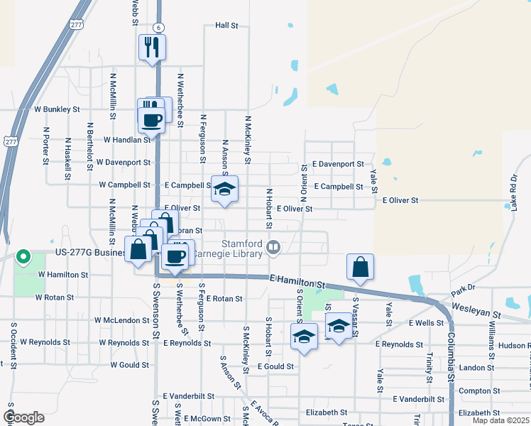 map of restaurants, bars, coffee shops, grocery stores, and more near 512 East Oliver Street in Stamford