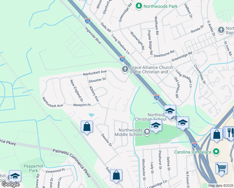 map of restaurants, bars, coffee shops, grocery stores, and more near 2837 Penobscott Drive in North Charleston