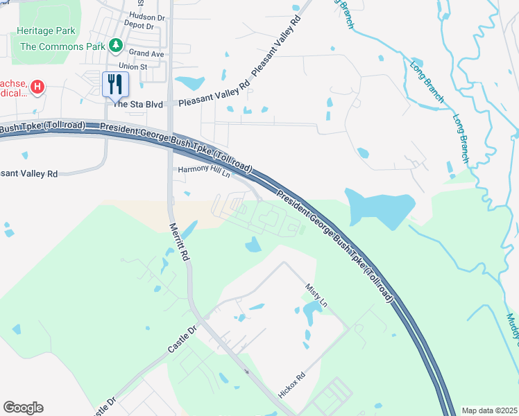 map of restaurants, bars, coffee shops, grocery stores, and more near 11010 Harmony Hill Lane in Rowlett
