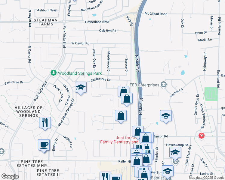 map of restaurants, bars, coffee shops, grocery stores, and more near 5701 Sugar Maple Drive in Fort Worth
