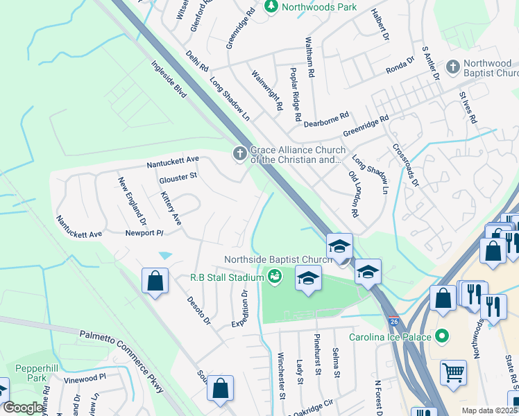 map of restaurants, bars, coffee shops, grocery stores, and more near 2761 Oak Leaf Drive in North Charleston