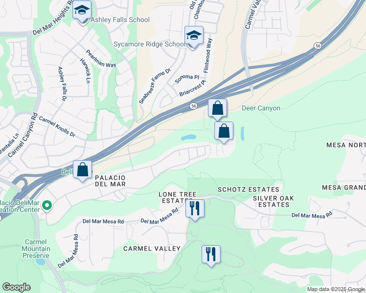 map of restaurants, bars, coffee shops, grocery stores, and more near 5488 Caminito Exquisito in San Diego
