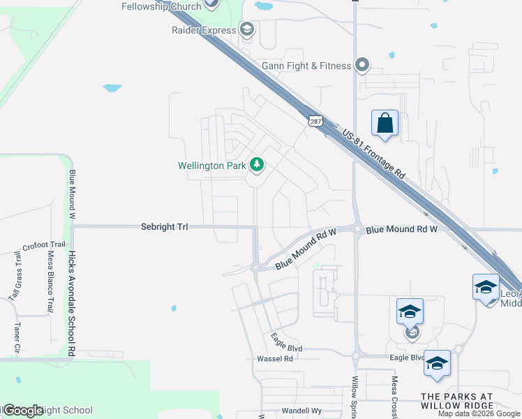 map of restaurants, bars, coffee shops, grocery stores, and more near 2020 Eagle Boulevard in Haslet