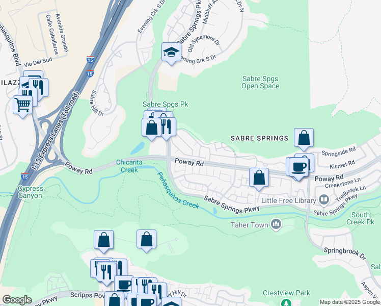 map of restaurants, bars, coffee shops, grocery stores, and more near 10902 Serafina Lane in San Diego