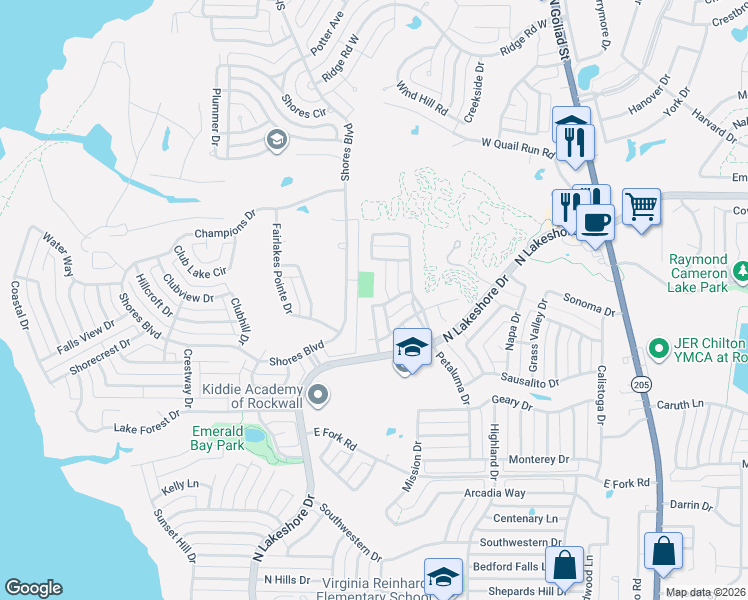 map of restaurants, bars, coffee shops, grocery stores, and more near 1022 Richmond Drive in Rockwall