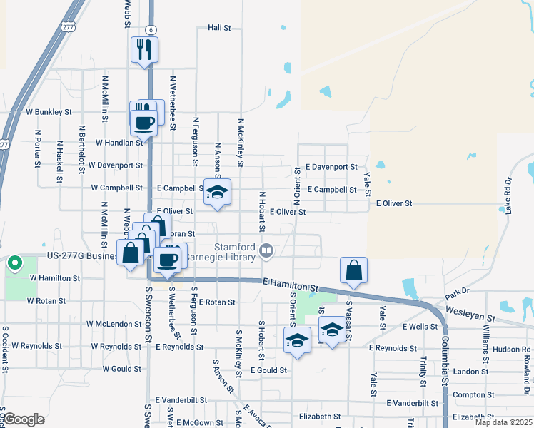 map of restaurants, bars, coffee shops, grocery stores, and more near 512 East Oliver Street in Stamford