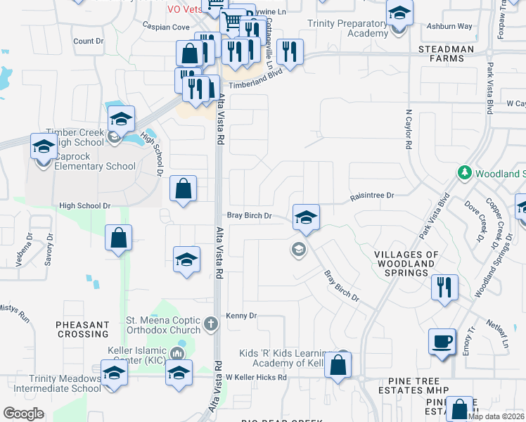 map of restaurants, bars, coffee shops, grocery stores, and more near 4880 Ambrosia Drive in Fort Worth