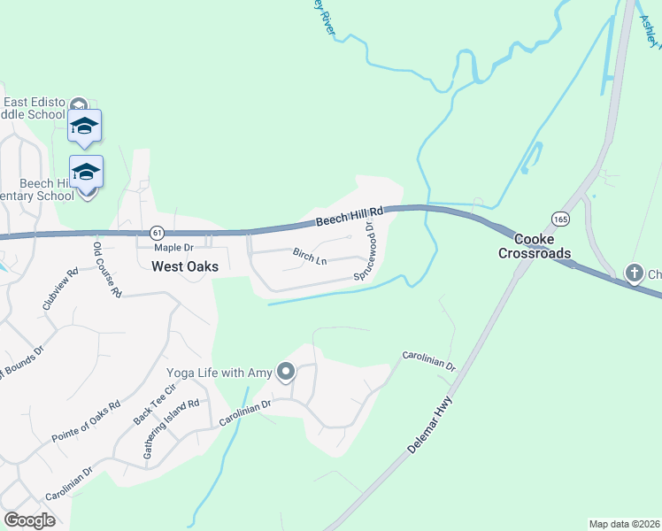map of restaurants, bars, coffee shops, grocery stores, and more near 112 Birch Lane in Summerville