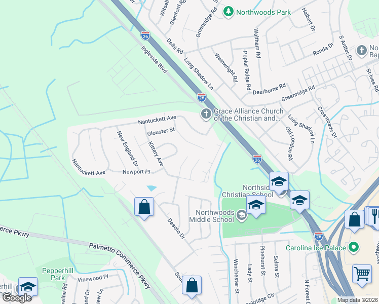 map of restaurants, bars, coffee shops, grocery stores, and more near 2837 Penobscott Drive in North Charleston