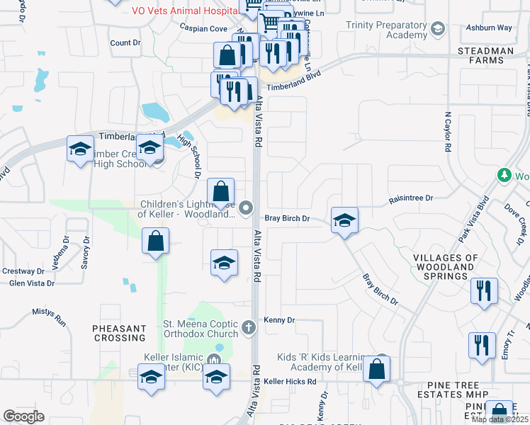 map of restaurants, bars, coffee shops, grocery stores, and more near 4800 Ambrosia Drive in Fort Worth