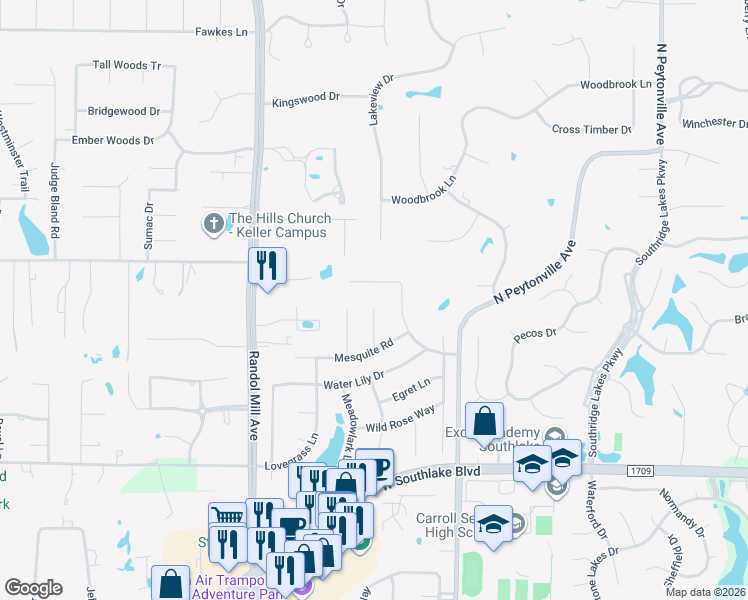 map of restaurants, bars, coffee shops, grocery stores, and more near 411 Osprey Court in Southlake