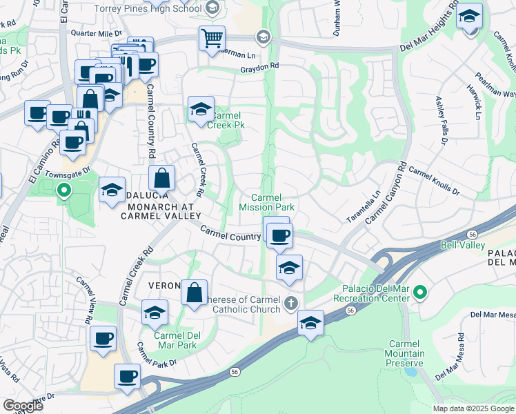 map of restaurants, bars, coffee shops, grocery stores, and more near 12677 Lupita Court in San Diego