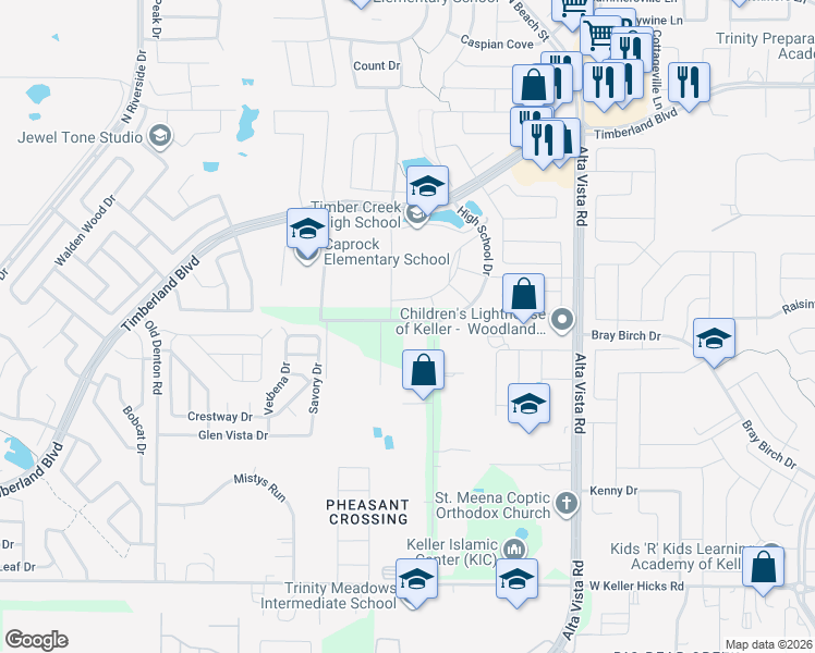 map of restaurants, bars, coffee shops, grocery stores, and more near 461 Ridgeview Circle in Fort Worth