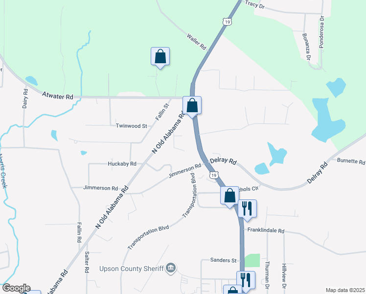 map of restaurants, bars, coffee shops, grocery stores, and more near 773 Sweetbriar Circle in Thomaston