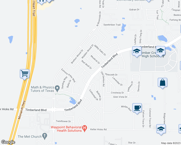map of restaurants, bars, coffee shops, grocery stores, and more near 2729 Mountain Lion Drive in Fort Worth