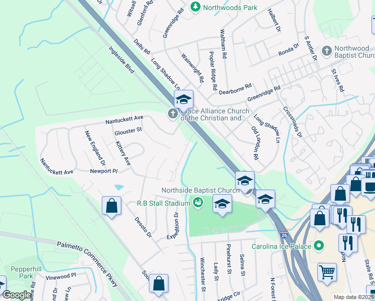 map of restaurants, bars, coffee shops, grocery stores, and more near 2761 Oak Leaf Drive in North Charleston