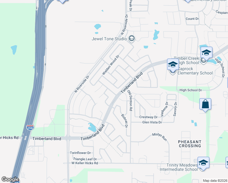 map of restaurants, bars, coffee shops, grocery stores, and more near 2721 Mountain Lion Drive in Fort Worth