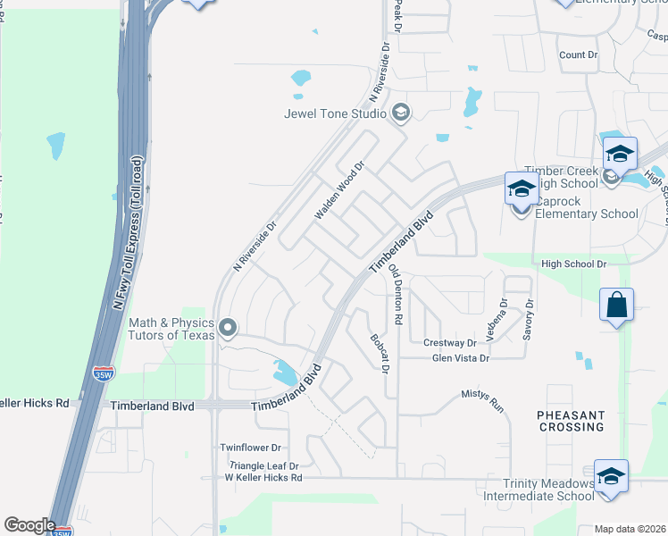 map of restaurants, bars, coffee shops, grocery stores, and more near 2708 Mountain Lion Drive in Fort Worth