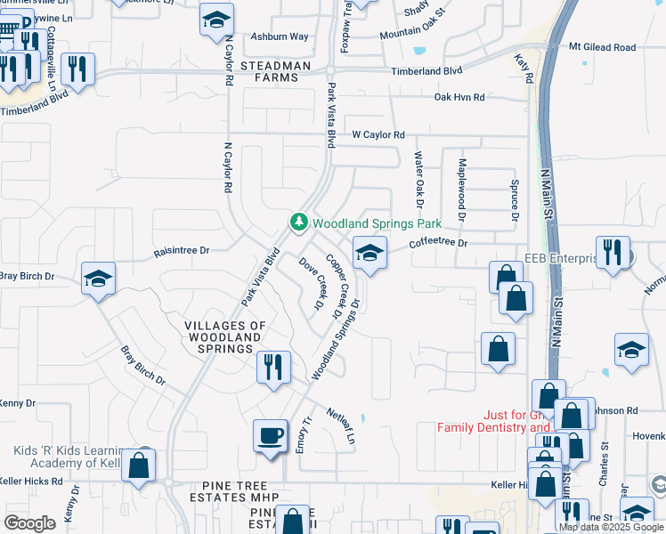 map of restaurants, bars, coffee shops, grocery stores, and more near 5304 Copper Creek Drive in Fort Worth