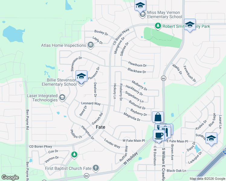 map of restaurants, bars, coffee shops, grocery stores, and more near 549 Hickory Lane in Rockwall