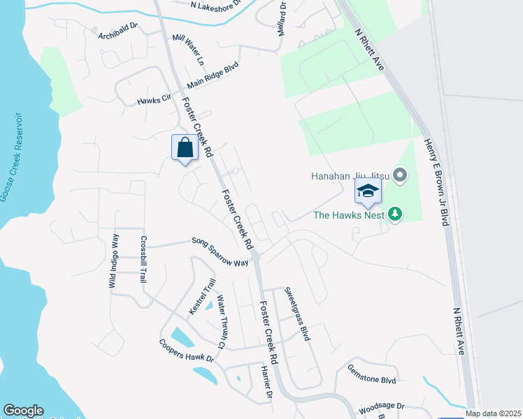 map of restaurants, bars, coffee shops, grocery stores, and more near 7428 Northgate Drive in Hanahan