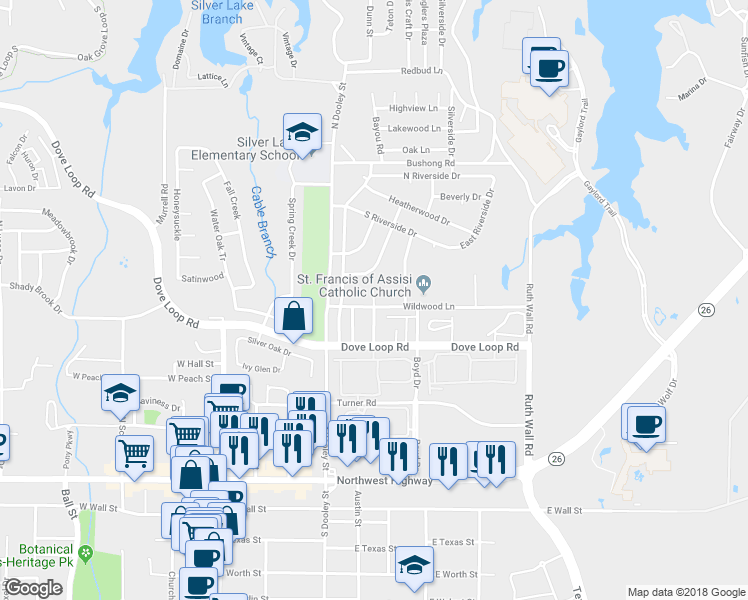 map of restaurants, bars, coffee shops, grocery stores, and more near 902 Vintners Court in Grapevine