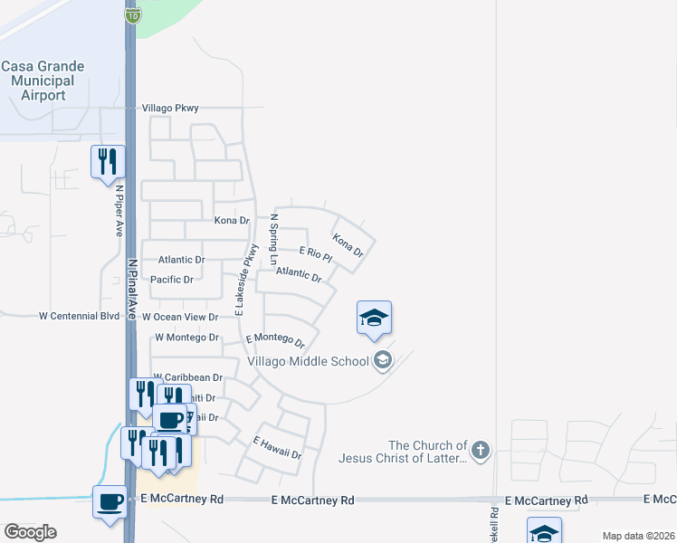 map of restaurants, bars, coffee shops, grocery stores, and more near 483 E Rio Pl in Casa Grande