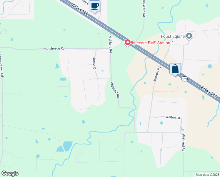 map of restaurants, bars, coffee shops, grocery stores, and more near 516 Highland Road in Springtown