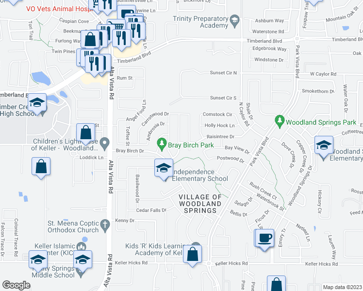 map of restaurants, bars, coffee shops, grocery stores, and more near 12036 Vienna Apple Road in Fort Worth