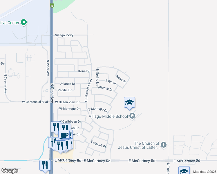 map of restaurants, bars, coffee shops, grocery stores, and more near 376 East Atlantic Drive in Casa Grande