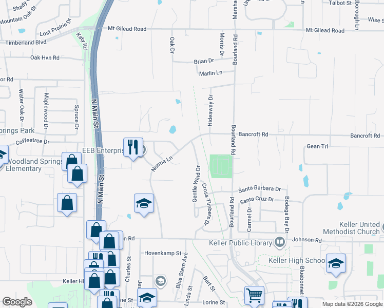 map of restaurants, bars, coffee shops, grocery stores, and more near 920 Gentle Wind Dr in Keller