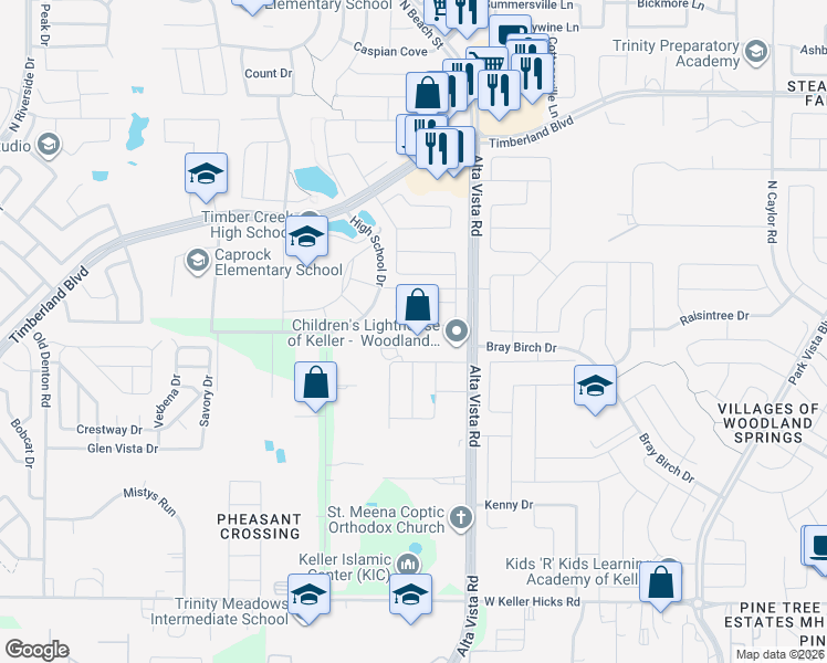 map of restaurants, bars, coffee shops, grocery stores, and more near 4608 Dwarf Nettle Drive in Keller