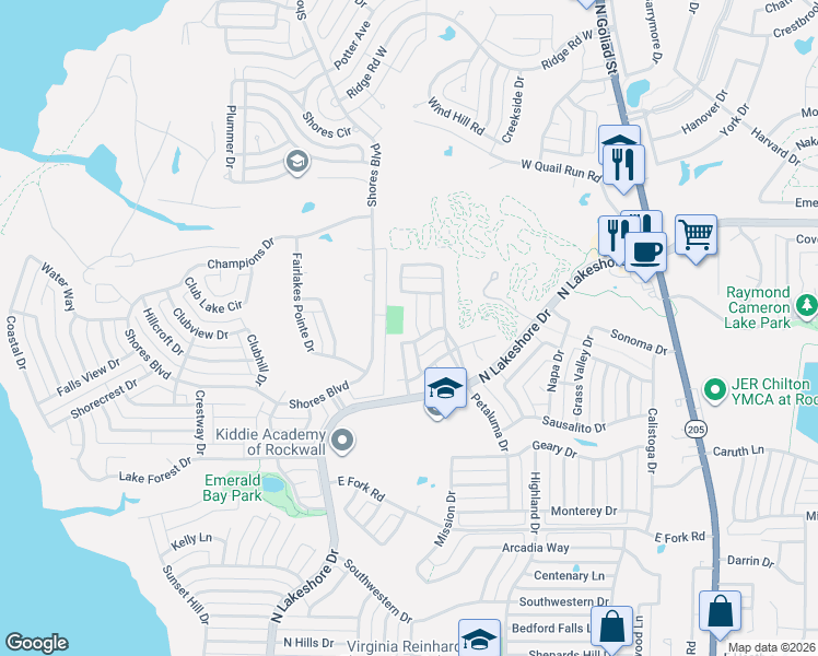 map of restaurants, bars, coffee shops, grocery stores, and more near 1022 Richmond Drive in Rockwall