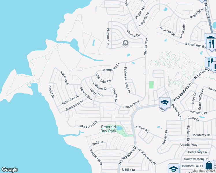map of restaurants, bars, coffee shops, grocery stores, and more near 1450 Clubhill Drive in Rockwall