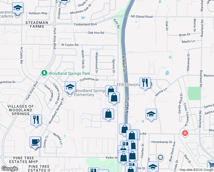 map of restaurants, bars, coffee shops, grocery stores, and more near 5733 Sugar Maple Drive in Fort Worth
