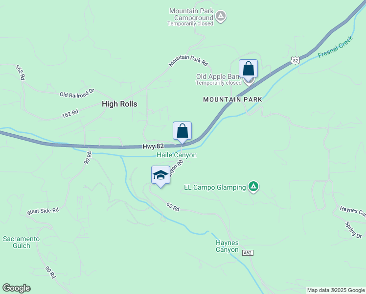 map of restaurants, bars, coffee shops, grocery stores, and more near 38 Haynes Canyon Road in Alamogordo