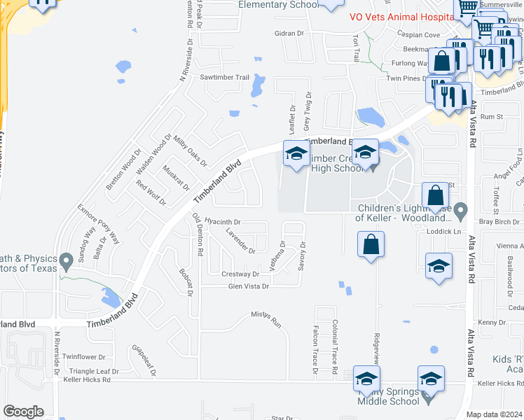 map of restaurants, bars, coffee shops, grocery stores, and more near 3160 Spotted Owl Drive in Fort Worth