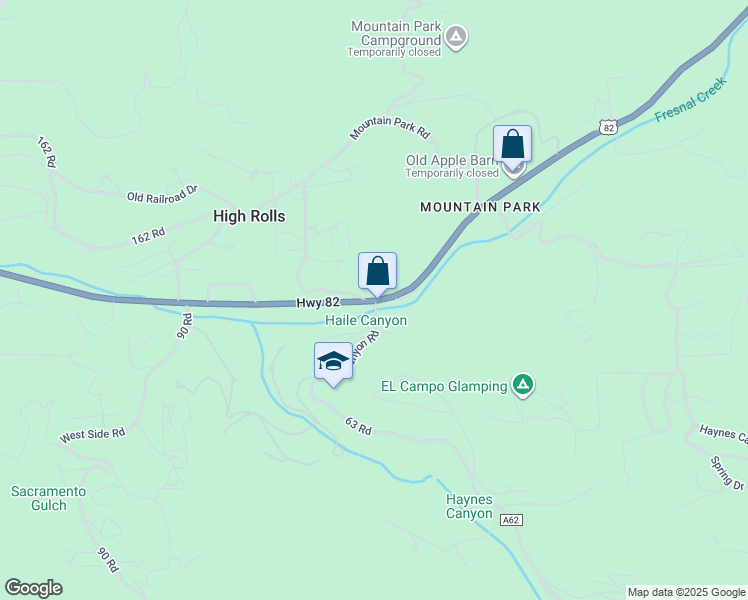map of restaurants, bars, coffee shops, grocery stores, and more near 38 Haynes Canyon Road in Otero County