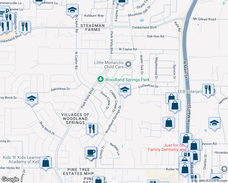 map of restaurants, bars, coffee shops, grocery stores, and more near 5304 Copper Creek Drive in Fort Worth