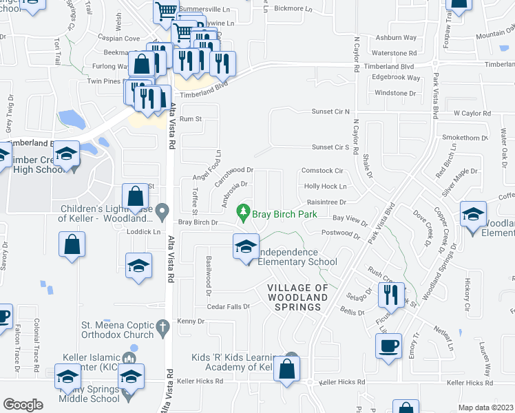 map of restaurants, bars, coffee shops, grocery stores, and more near 12132 Lamington Drive in Fort Worth