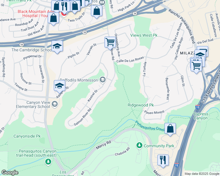map of restaurants, bars, coffee shops, grocery stores, and more near 9463 Owl Court in San Diego
