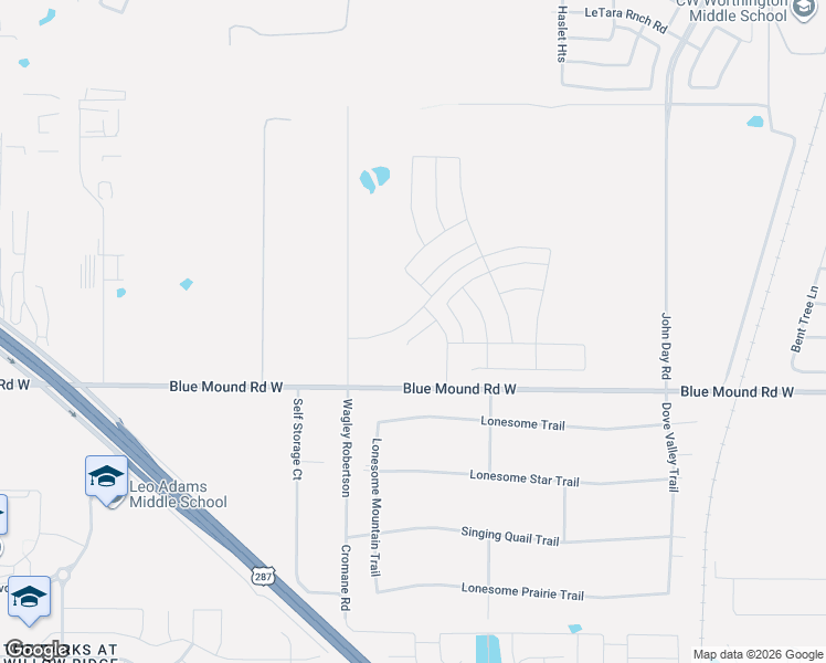 map of restaurants, bars, coffee shops, grocery stores, and more near 245 Blue Mound Road West in Haslet