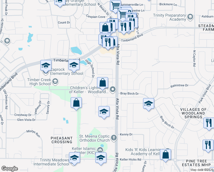 map of restaurants, bars, coffee shops, grocery stores, and more near 4633 Dwarf Nettle Drive in Fort Worth