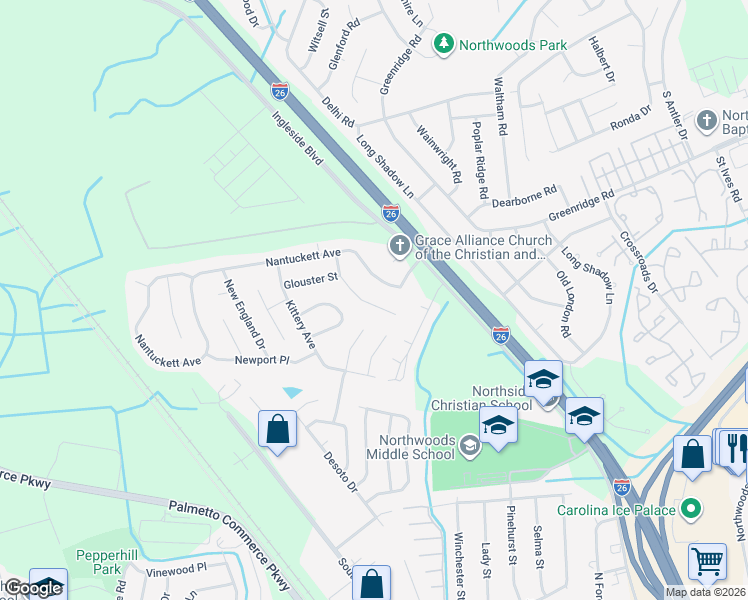map of restaurants, bars, coffee shops, grocery stores, and more near 2837 Penobscott Drive in North Charleston