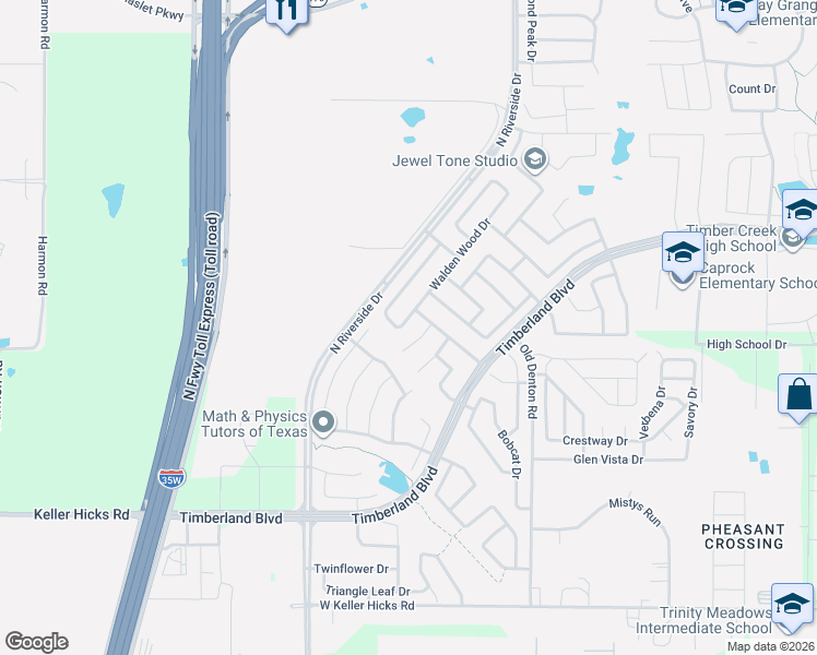 map of restaurants, bars, coffee shops, grocery stores, and more near 11901 Brown Fox Drive in Fort Worth