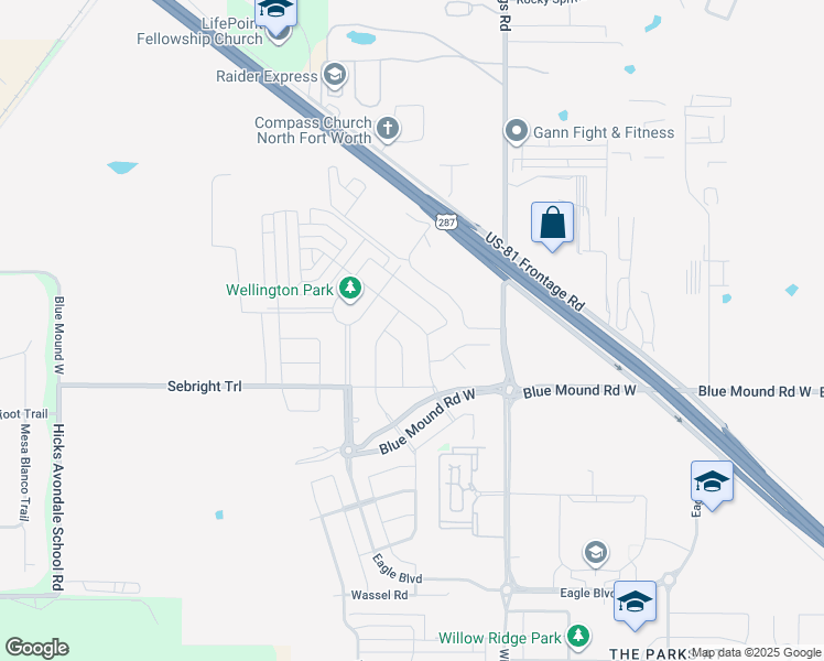map of restaurants, bars, coffee shops, grocery stores, and more near 1621 Everitt Trail in Haslet